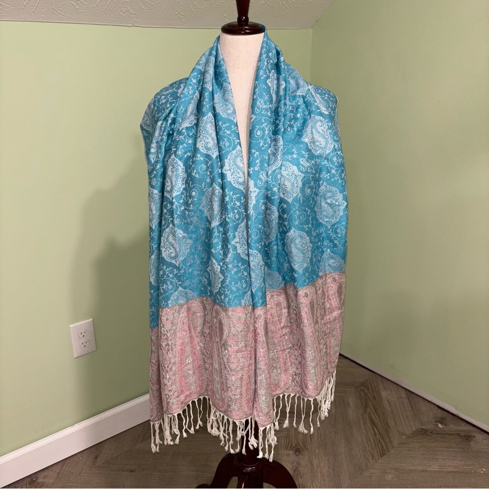 Sam Well Pashmina 100% Cashmere Scarf Wrap Shawl Paisley Fringe Boho